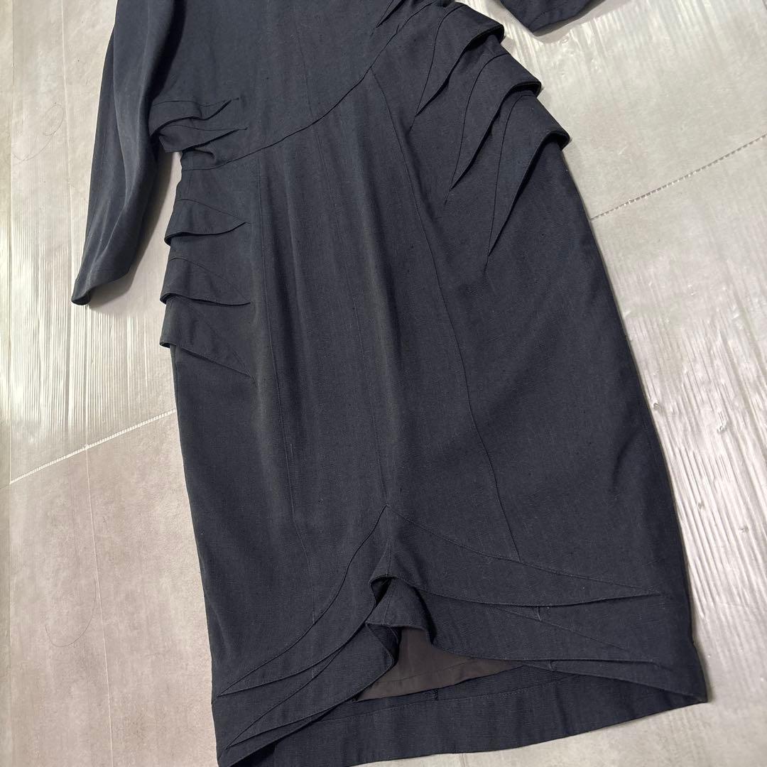 希少／Thierry Mugler／リネン混合／裏地キュプラ／日本製／黒／M