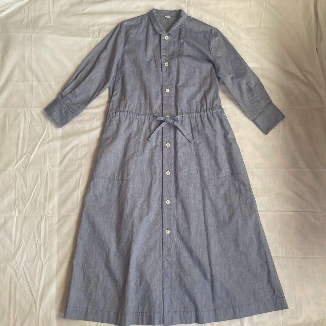 45R ロングワンピース Mサイズ ウエストリボン コットン マキシ丈 ブルー