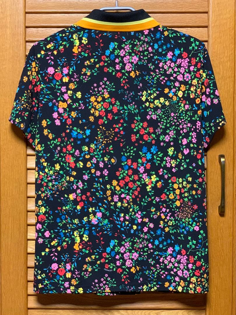 新品保管品LEONARDレオナールスポーツブラック小花柄半袖ポロシャツゴルフにも