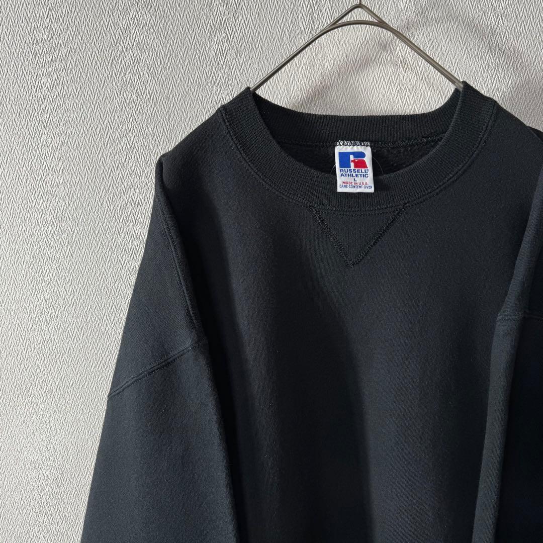 Y*u様 希少 90s USA製 RUSSELL PLAIN 無地 前V ブラッ