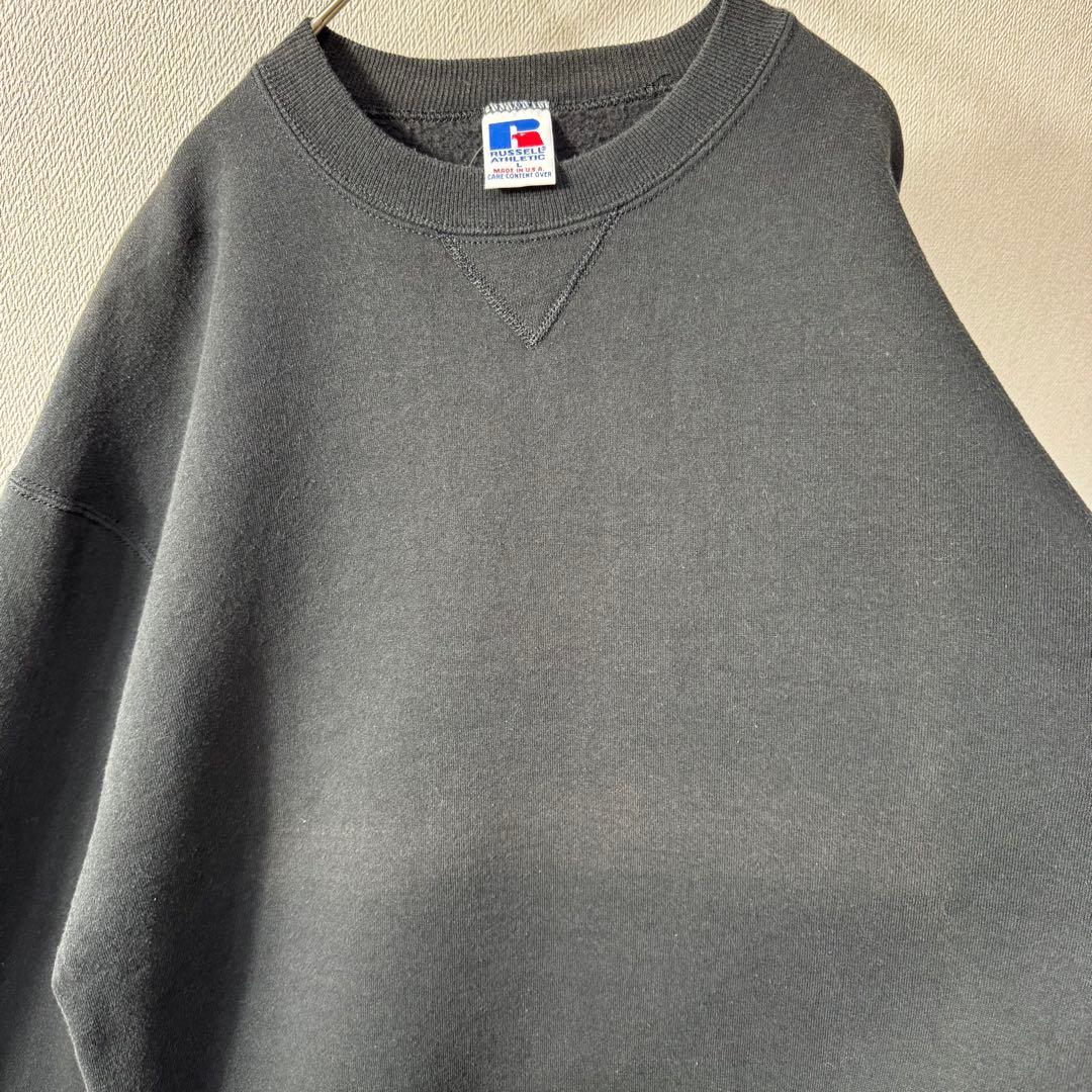 Y*u様 希少 90s USA製 RUSSELL PLAIN 無地 前V ブラッ