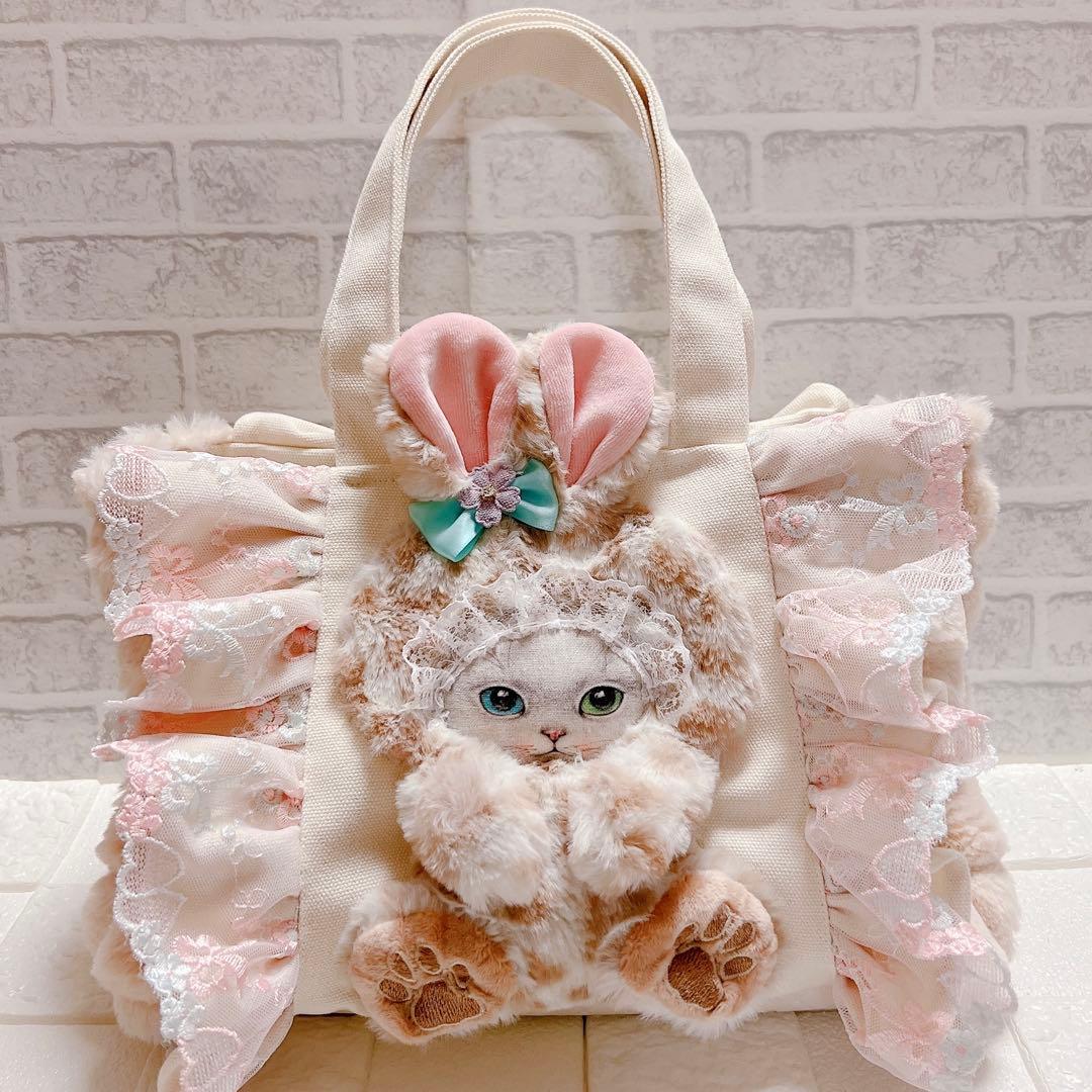 コヤンイサムチョン ヒョウ柄 猫 フリルトートバッグ レース