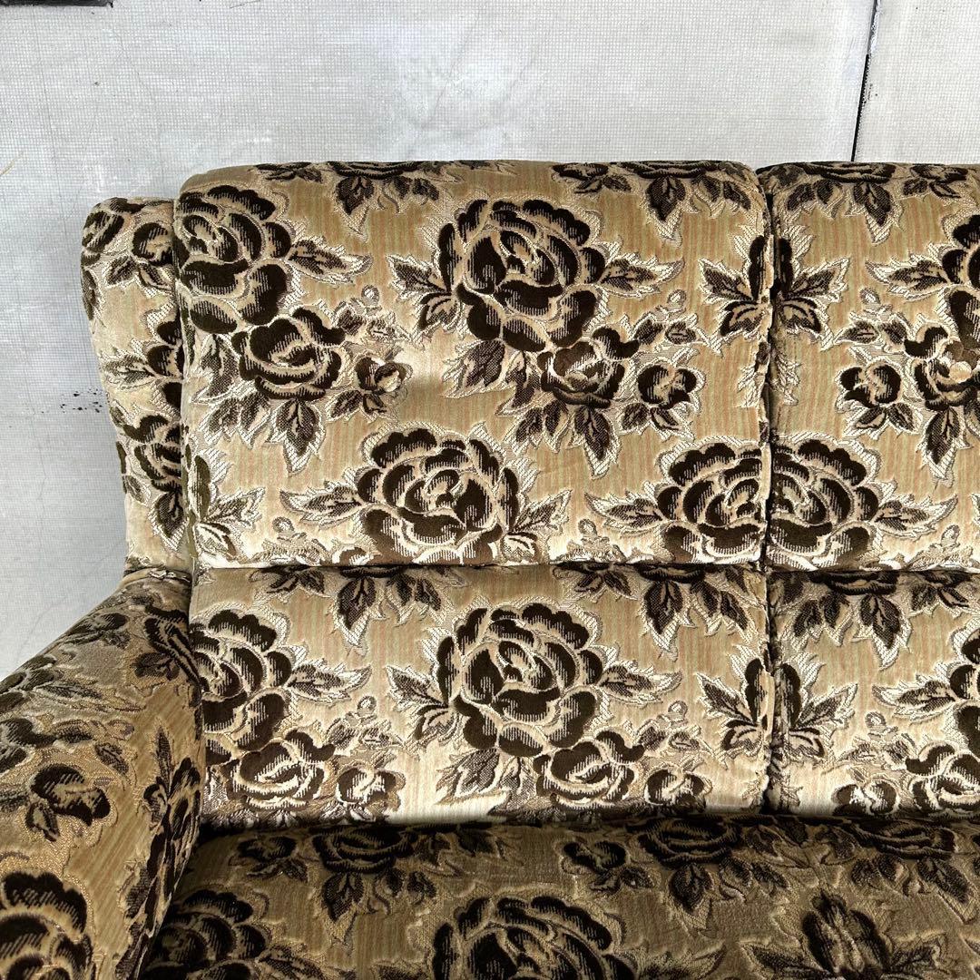 ✦昭和レトロ✦ 花柄モケット 3人掛けソファ 木製アンティーク調 応接ソファー