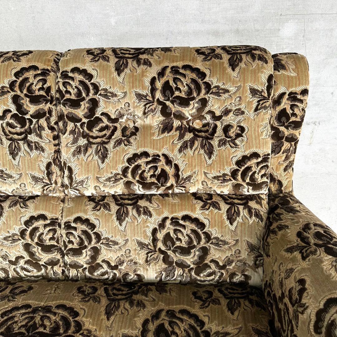 ✦昭和レトロ✦ 花柄モケット 3人掛けソファ 木製アンティーク調 応接ソファー