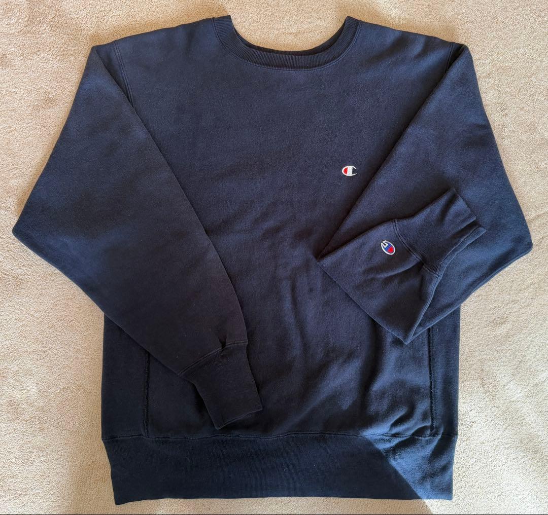 刺繍タグ　90s チャンピオン リバースウィーブ　ネイビー　USA製