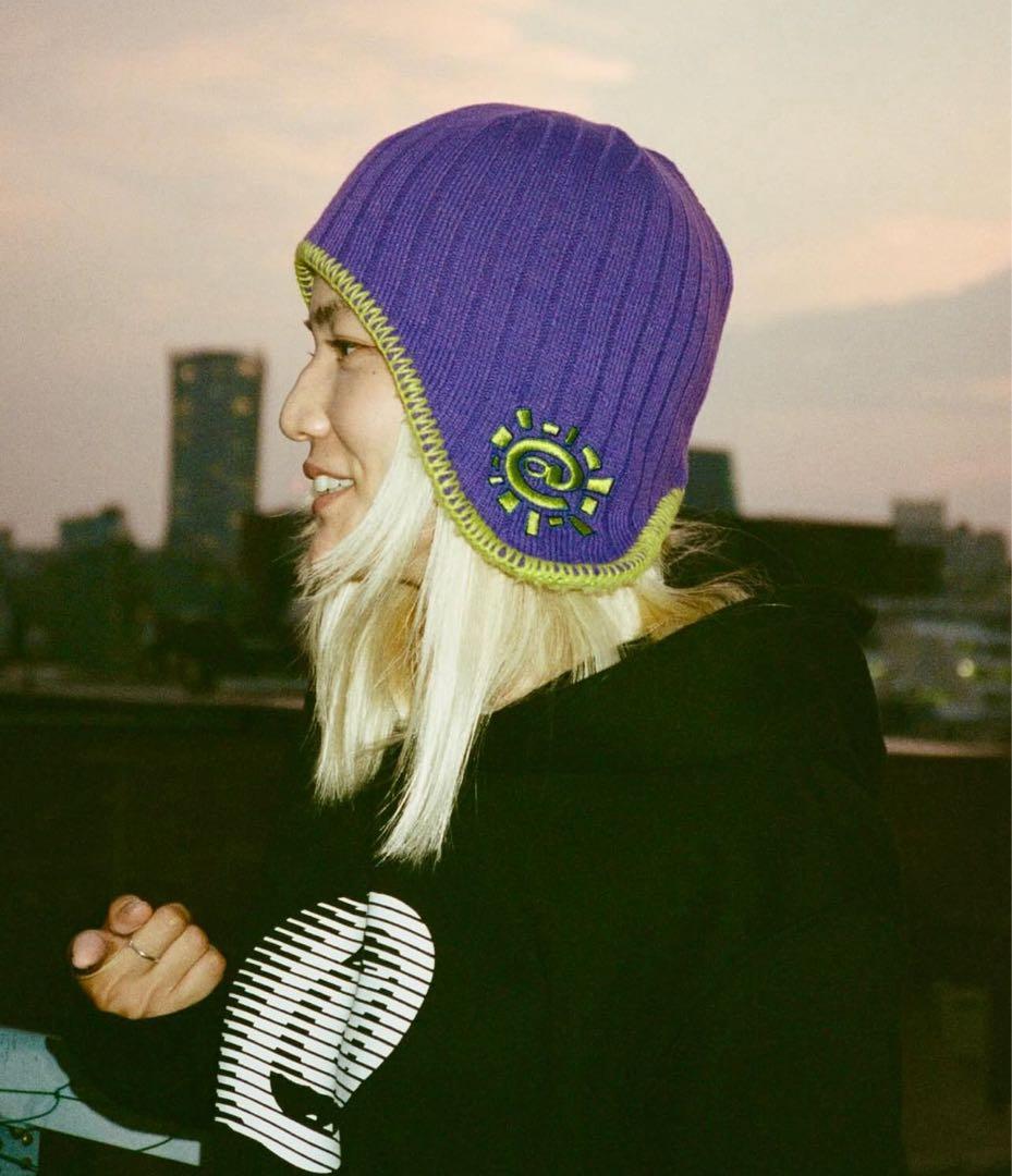 帽子 reversible ear flap beanie -purple/green