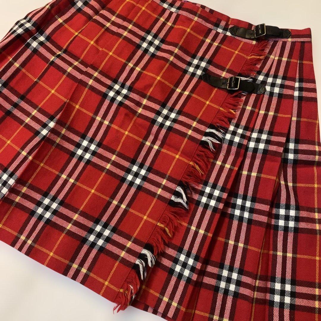 バーバリーブルーレーベル ノバチェック プリーツスカート ミニスカート フリンジ