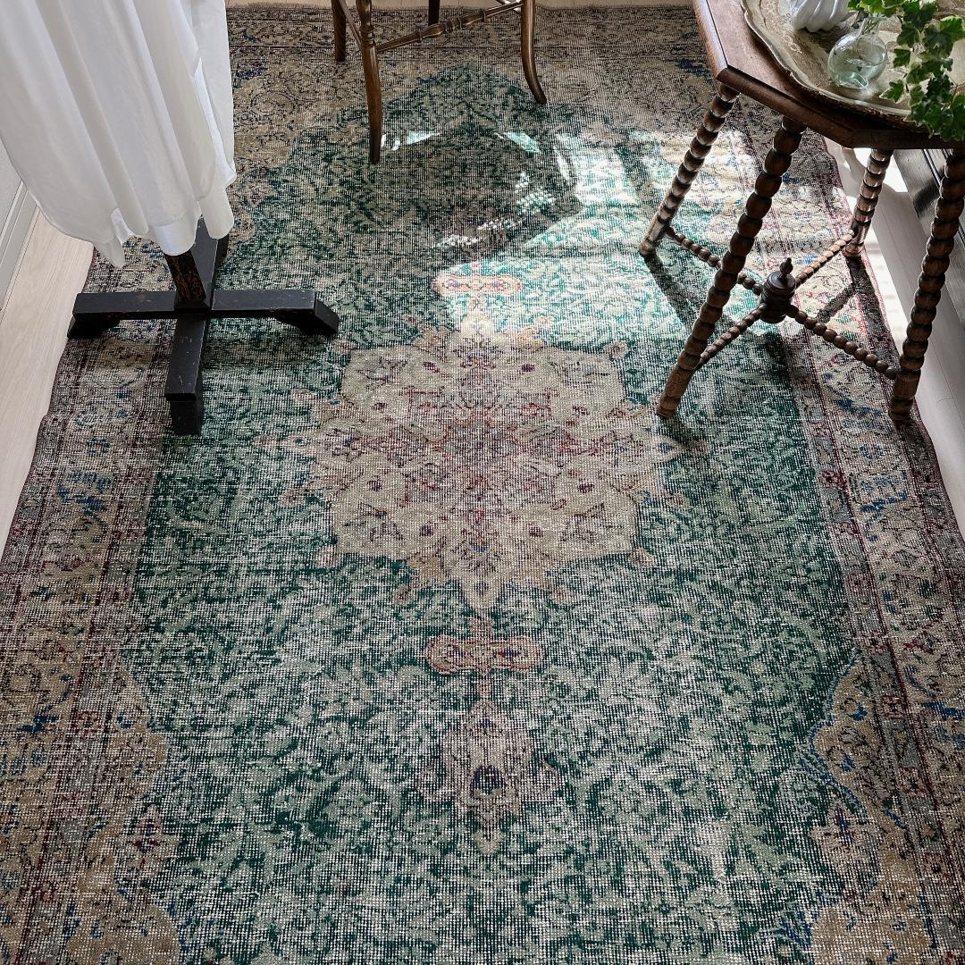 トルコ ヴィンテージラグ A22 超大判 レア グリーン グレージュ ブルー