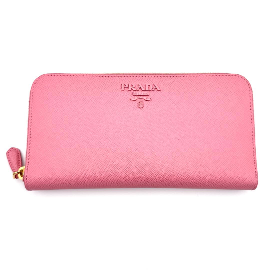 プラダ PRADA ピンク サフィアーノレザー ラウンドジップ長財布