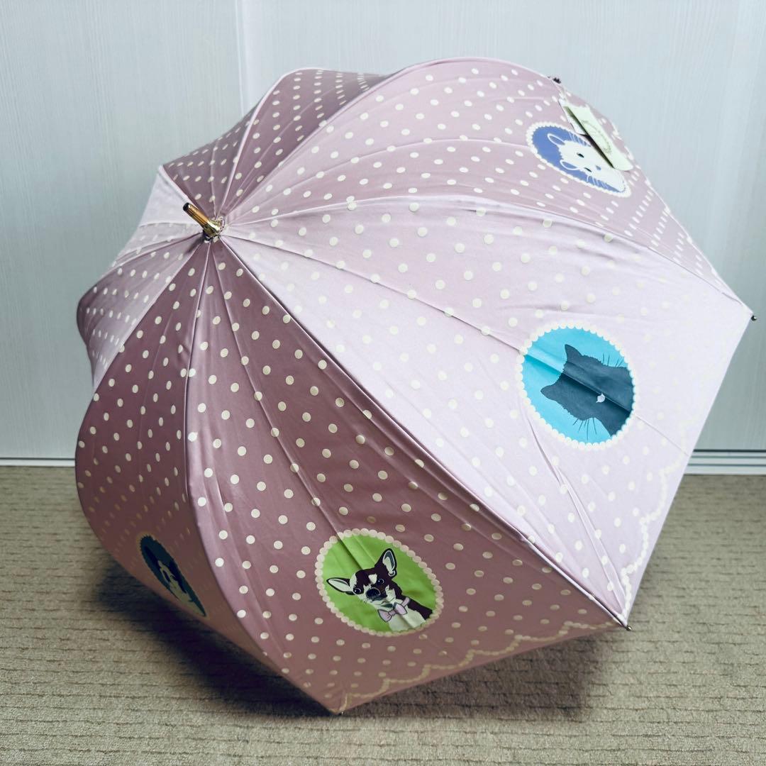 【未使用】LADUREE　ラデュレ　長傘　雨傘 ドット フレンチブルドッグ