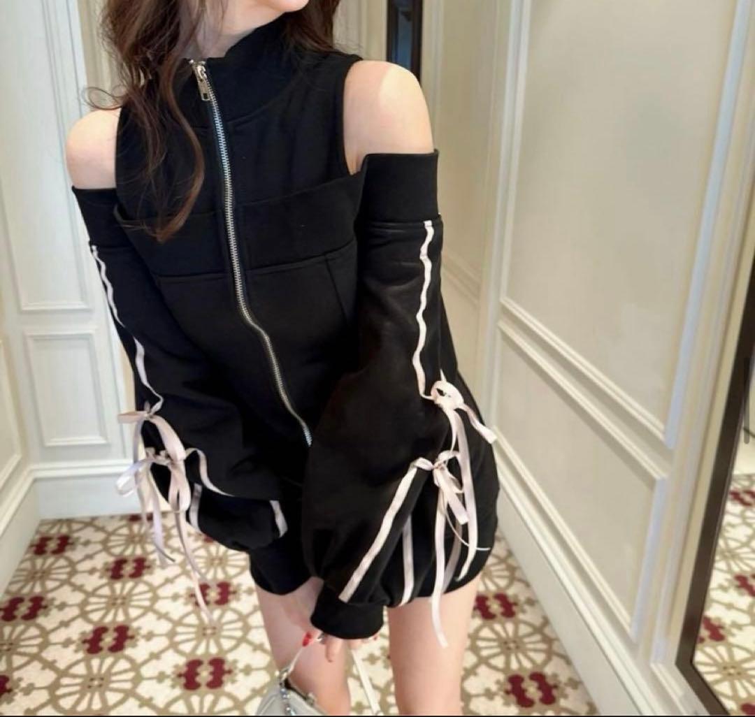 amerge リボン オフショル スウェット ワンピース M ブラック