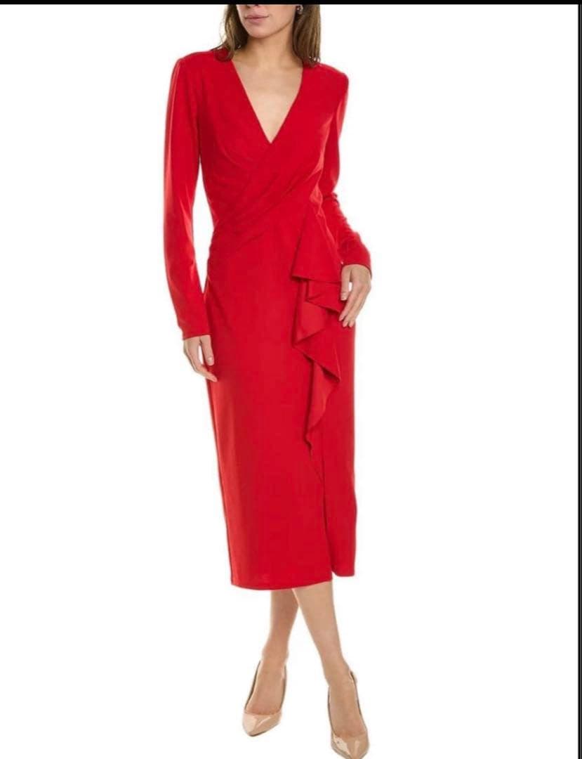 【極美品】TADASHI SHOJIダダシショージ 赤 ドレス 長袖ワンピース