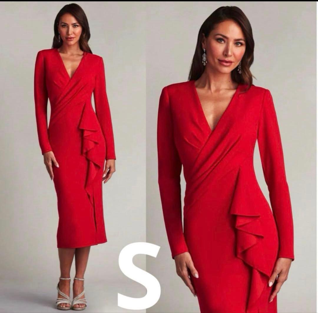 【極美品】TADASHI SHOJIダダシショージ 赤 ドレス 長袖ワンピース