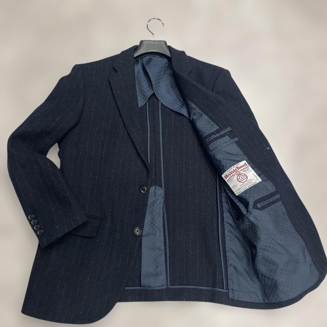 ハリスツイード リスペクト ペンシルストライプテーラードジャケット ネイビー　L