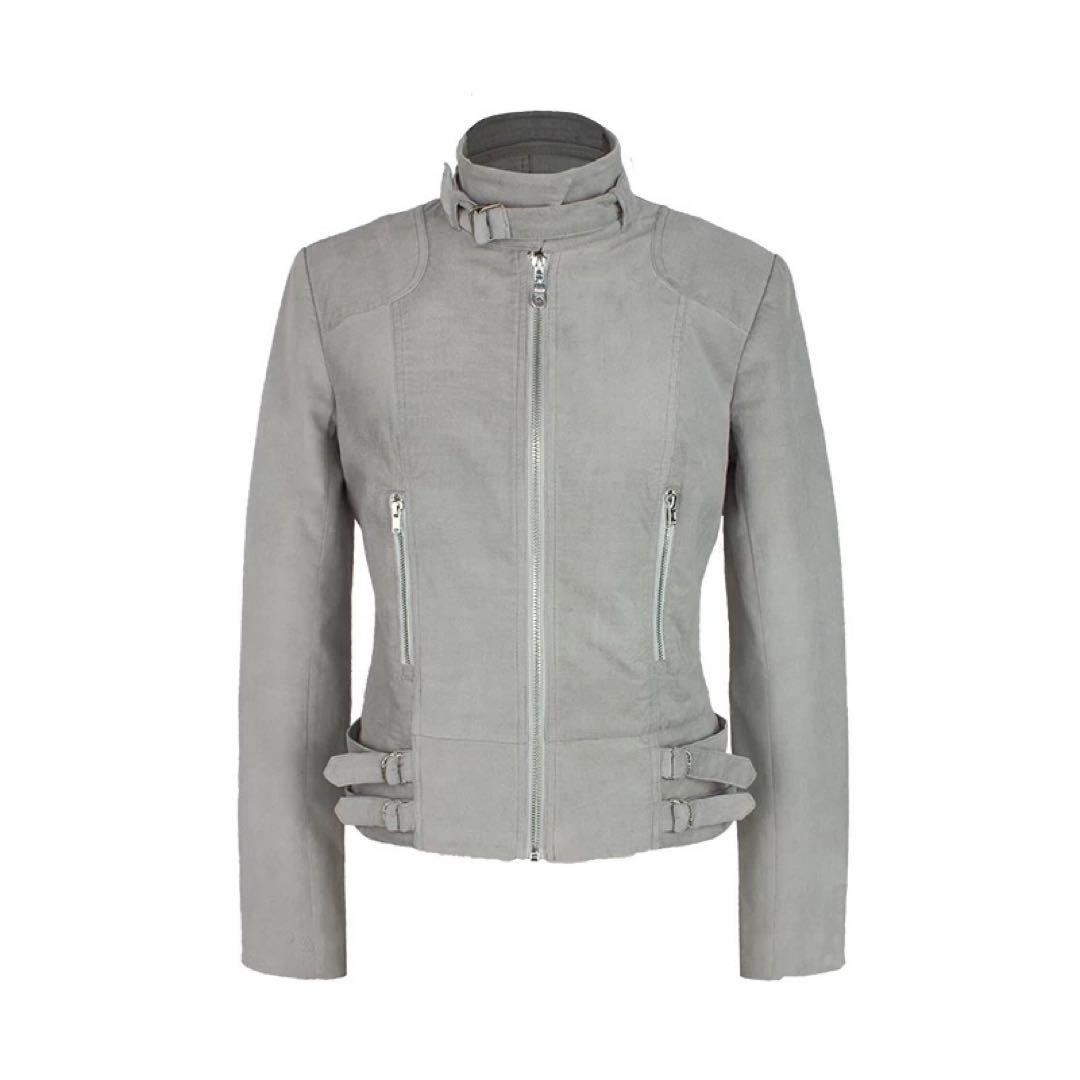 グレー シングルライダースジャケット パンク コーデュロイ