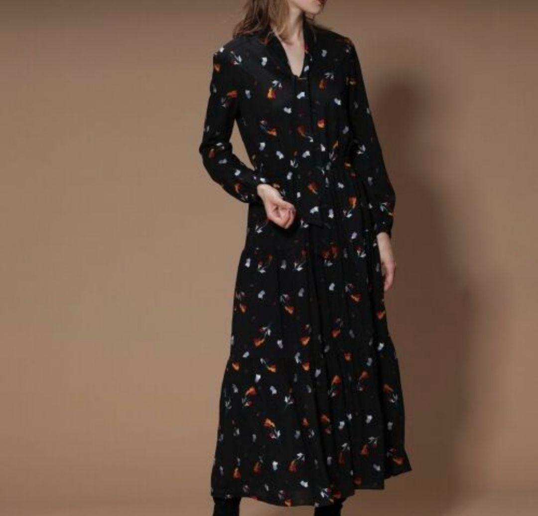 グレースコンチネンタル ボウタイ ティアード ロングワンピース 刺繍 花柄