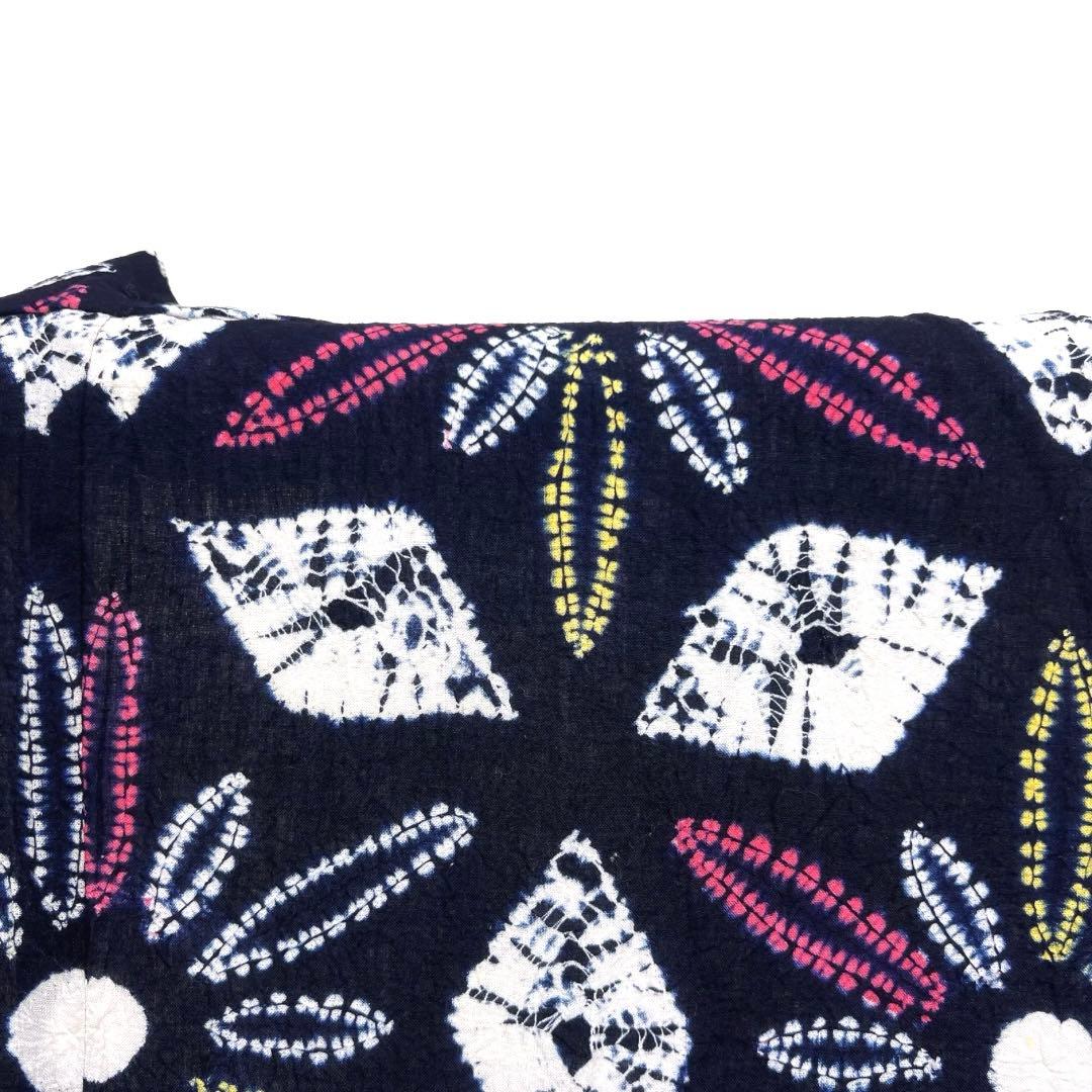 浴衣　有松鳴海絞り　花模様　菱　藍染　ネイビー　着物　063a d