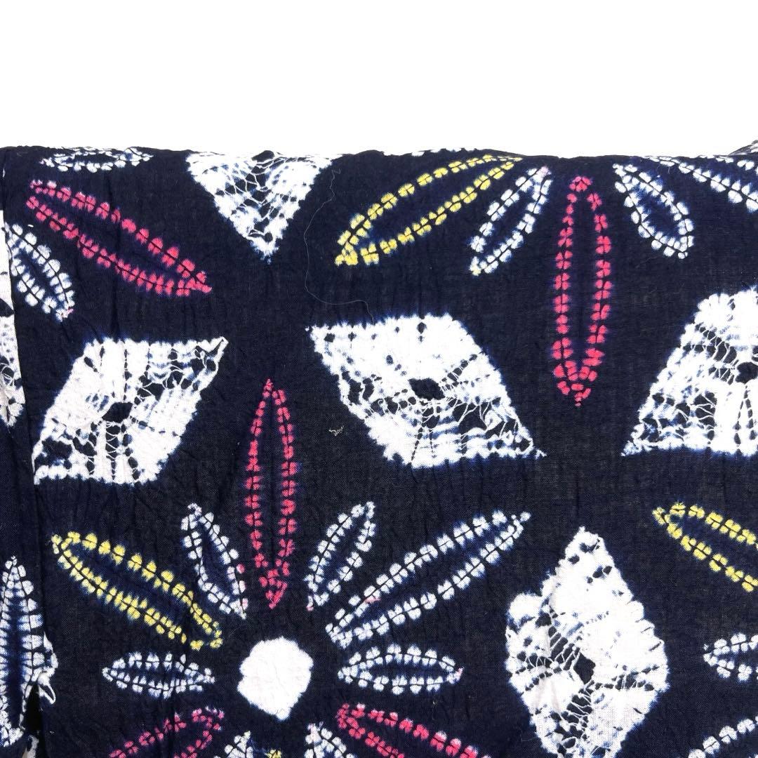 浴衣　有松鳴海絞り　花模様　菱　藍染　ネイビー　着物　063a d