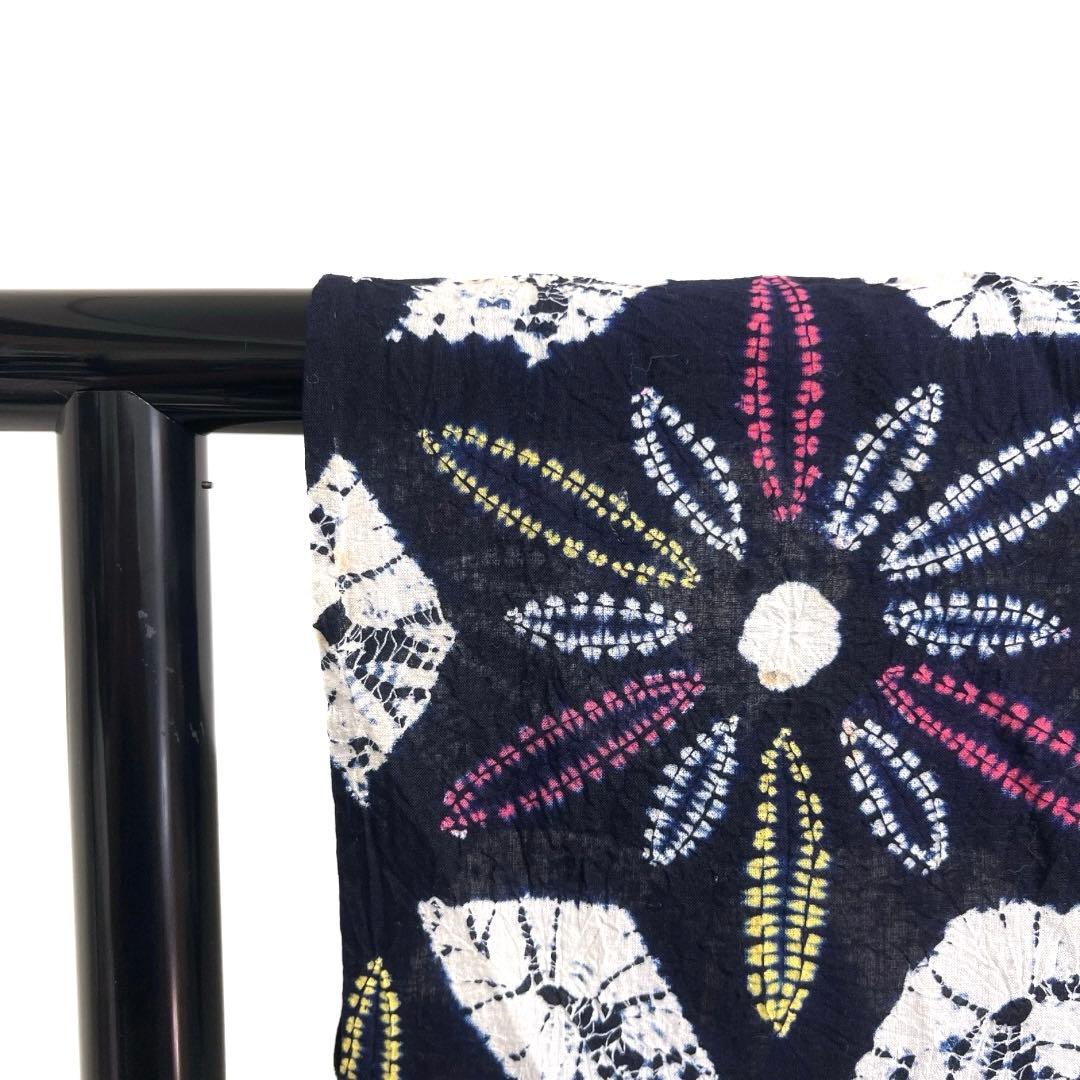 浴衣　有松鳴海絞り　花模様　菱　藍染　ネイビー　着物　063a d