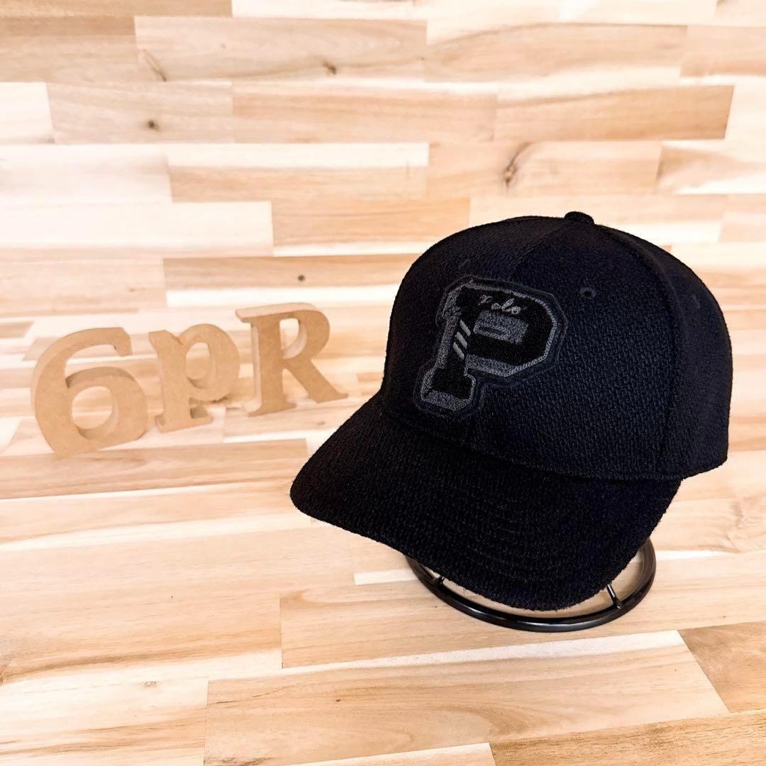 レア/廃番【ポロラルフローレン】パイル Pロゴ ウール ブレンド キャップ黒×紺