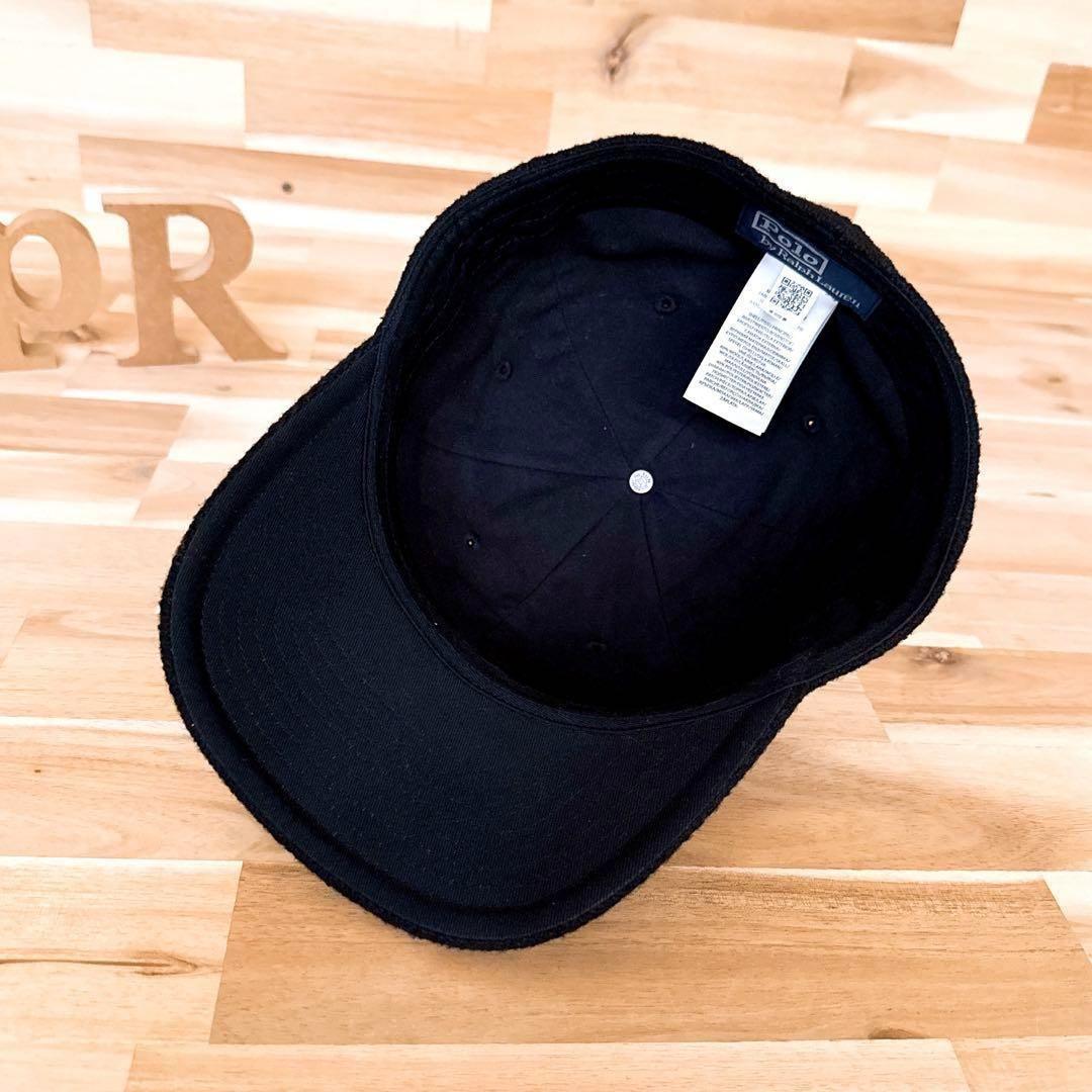 レア/廃番【ポロラルフローレン】パイル Pロゴ ウール ブレンド キャップ黒×紺