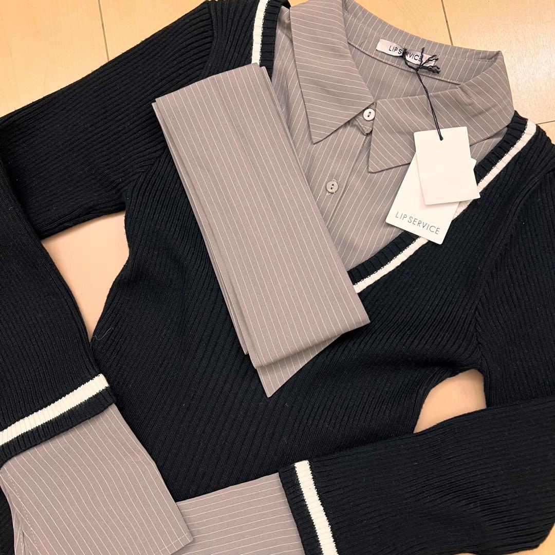 3新品リップサービス定価13750円シャツドッキングプリーツワンピース黒