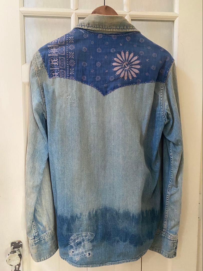 BLUE BLUE バンダナパッチワーク デニムシャツ サイズ2