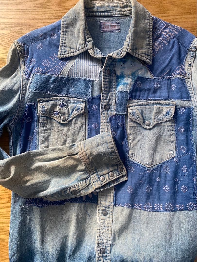 BLUE BLUE バンダナパッチワーク デニムシャツ サイズ2