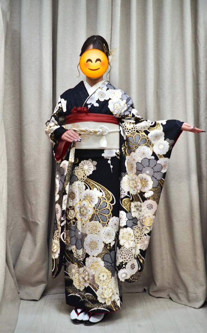 ねね丹後ちりめん 振袖セット 黒 金