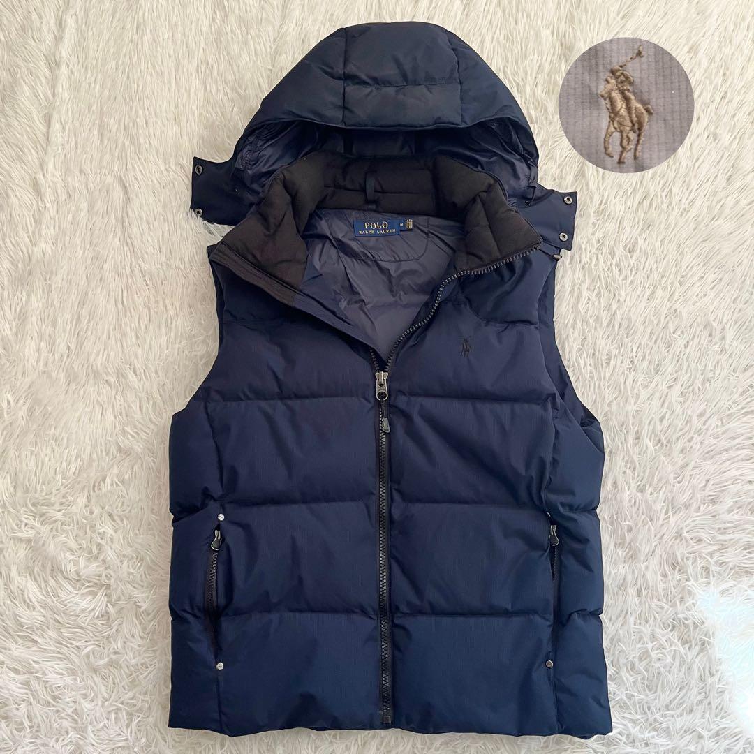 良品✨ ポロラルフローレン ダウンベスト フード付き 2way ポニー刺繍 M