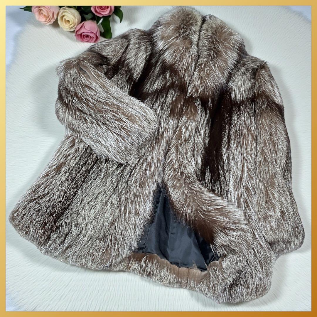 【肉厚✨極美品】総丈80 シルバーフォックス ファー 毛皮 L なめし柔らか◎