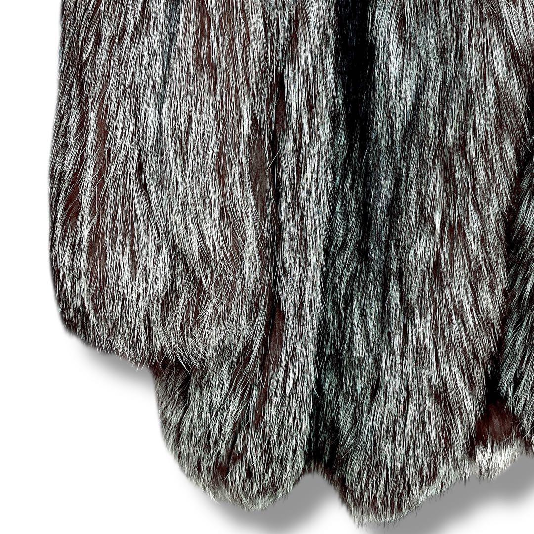 【肉厚✨極美品】総丈80 シルバーフォックス ファー 毛皮 L なめし柔らか◎