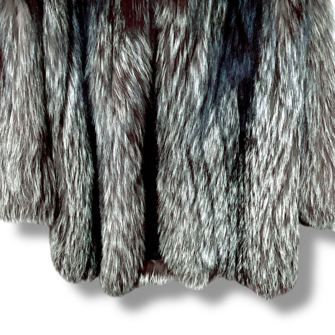 【肉厚✨極美品】総丈80 シルバーフォックス ファー 毛皮 L なめし柔らか◎