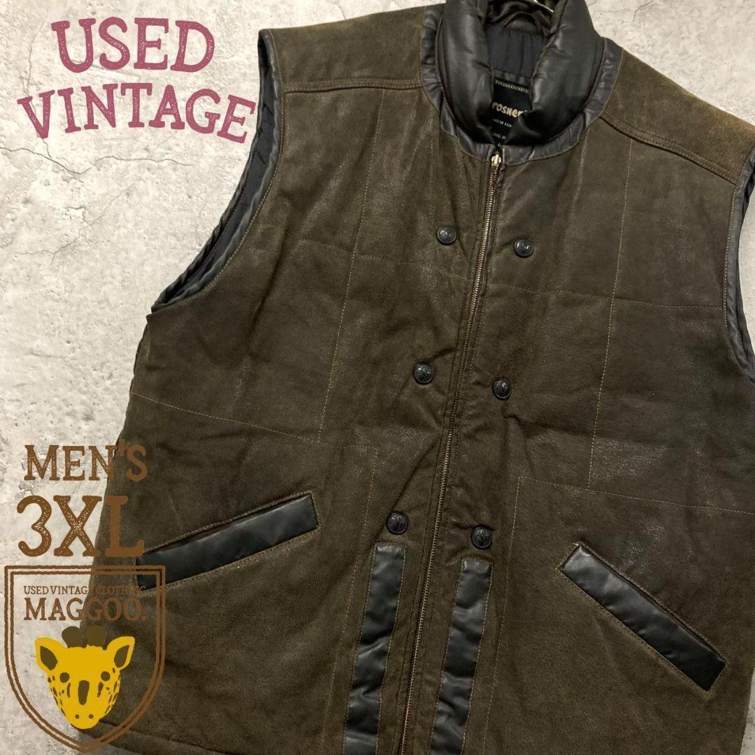 US古着vintage【本革レザー 中綿ベスト】オーバーサイズ メンズ2~3XL