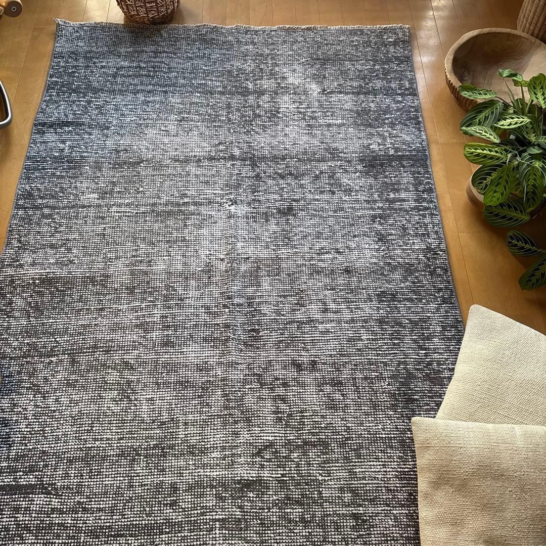 111×182 グレイワンカラーラグ　擦れシャビーシック　トルコヴィンテージラグ