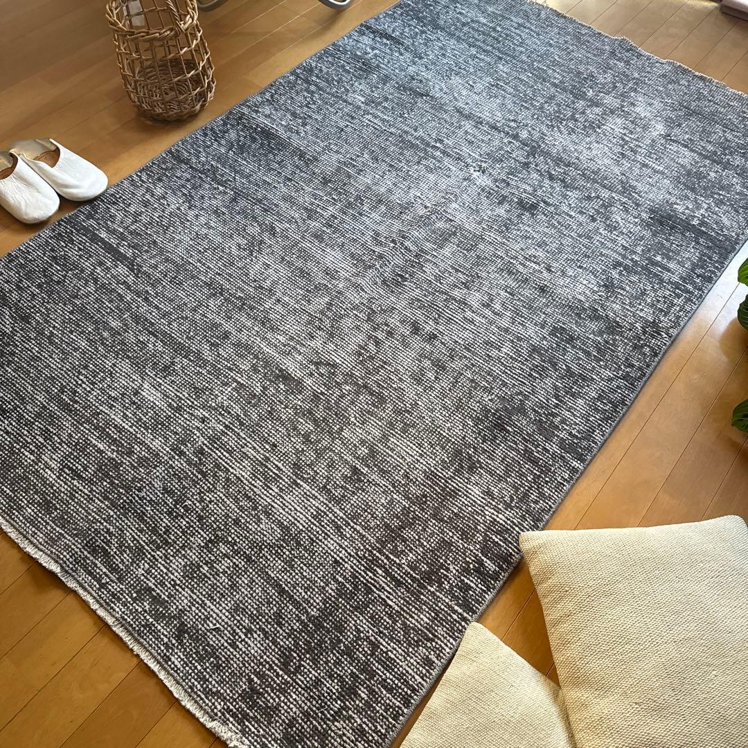 111×182 グレイワンカラーラグ　擦れシャビーシック　トルコヴィンテージラグ