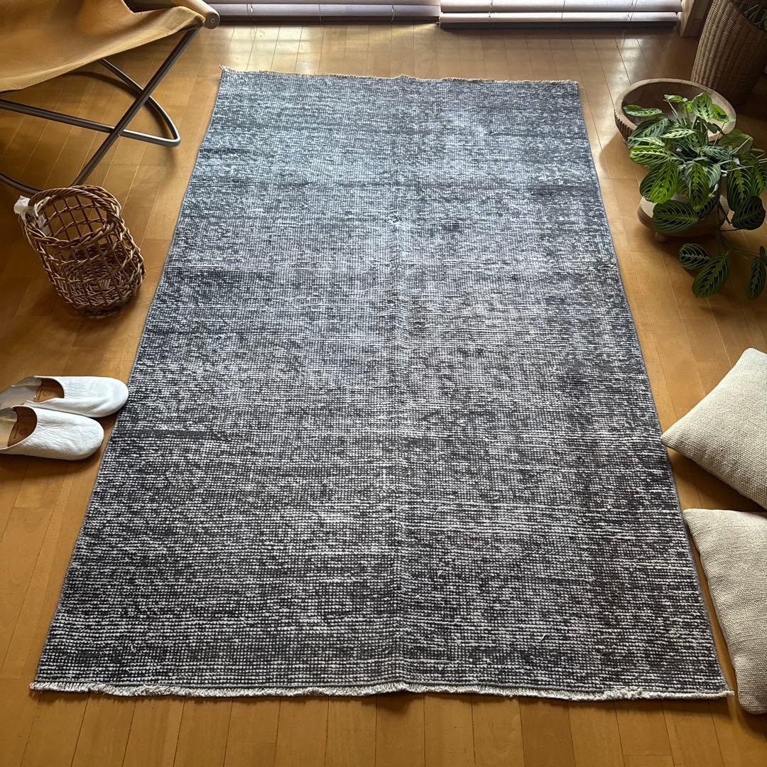 111×182 グレイワンカラーラグ　擦れシャビーシック　トルコヴィンテージラグ