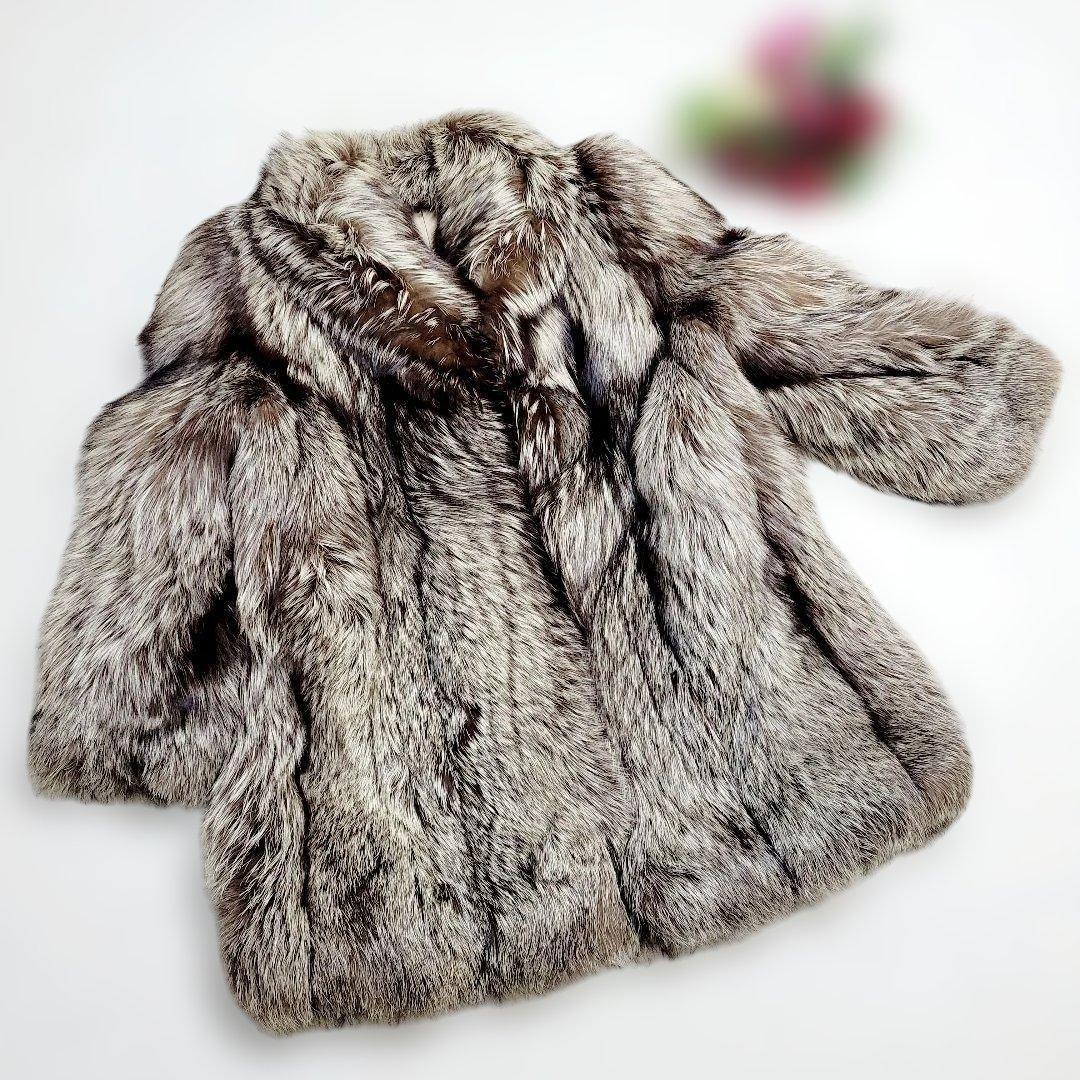 【美品】最高級 シルバーフォックス　毛皮コート　毛量◎　ゴージャス　ブラウン杢系