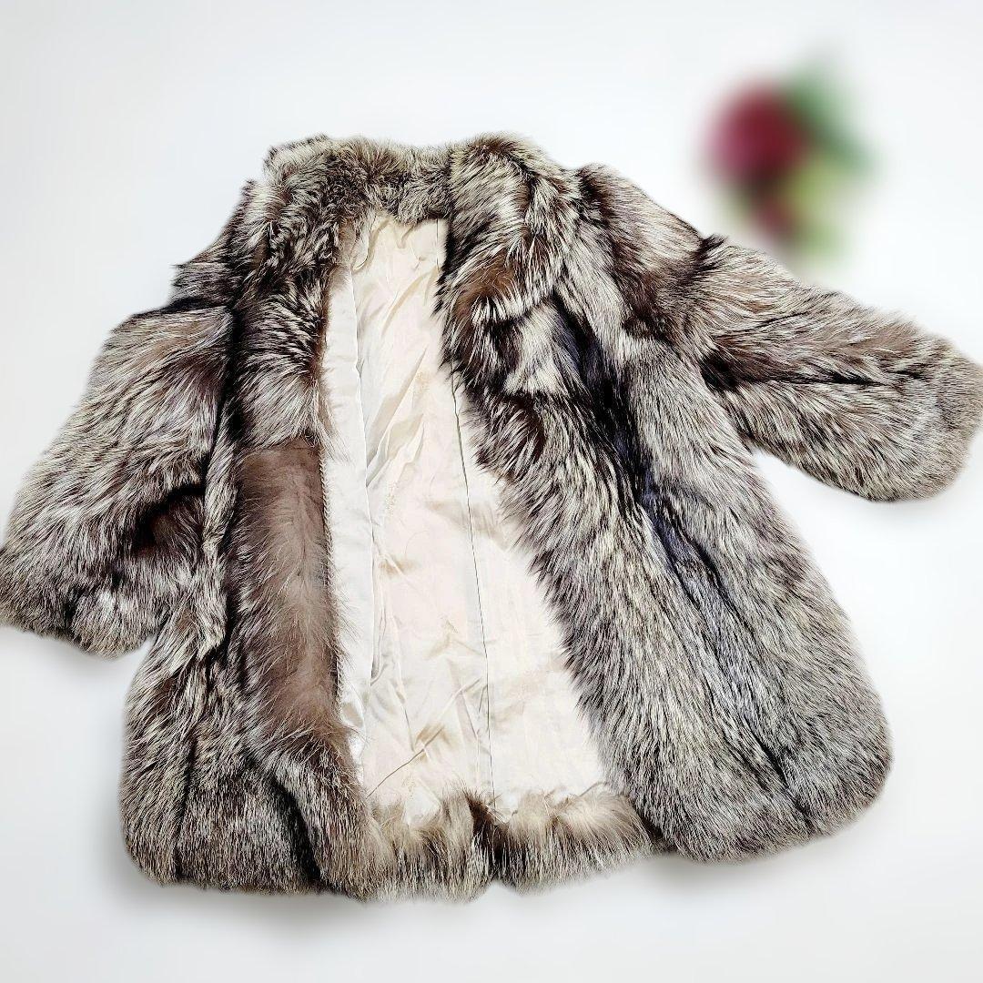 【美品】最高級 シルバーフォックス　毛皮コート　毛量◎　ゴージャス　ブラウン杢系