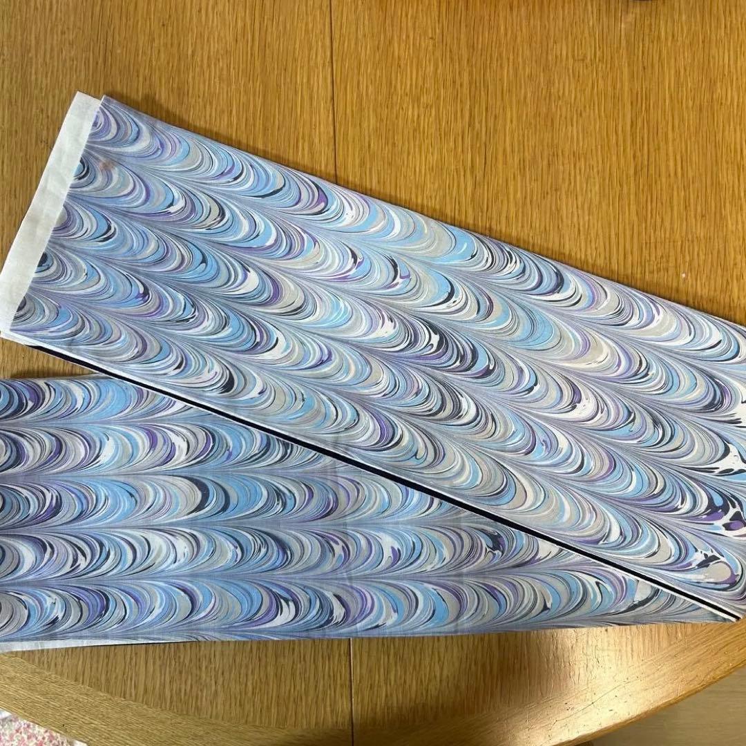 半巾帯 麻 加花 kahana 墨流し 半幅帯 細帯 ブルー パープル 着物