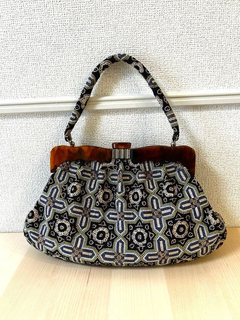 豪華 総ビーズ バッグ アンティーク　がま口