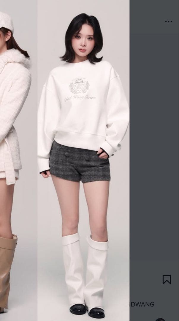 andwang グレー ツイードチェック柄 ショートパンツ