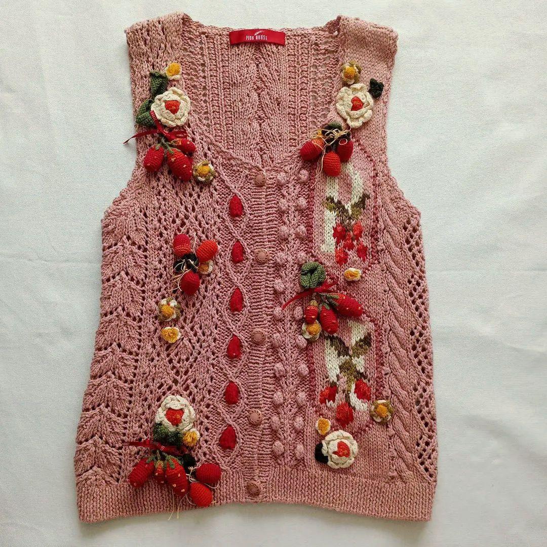 【匿名配送】PINK HOUSE ピンクハウス 花柄 いちご柄 刺繍ニットベスト