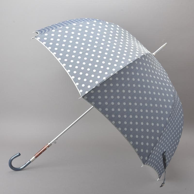 未使用◇イヴ・サンローラン水玉 長傘日傘 自動ワンプッシュ グレーUV紫外線加工