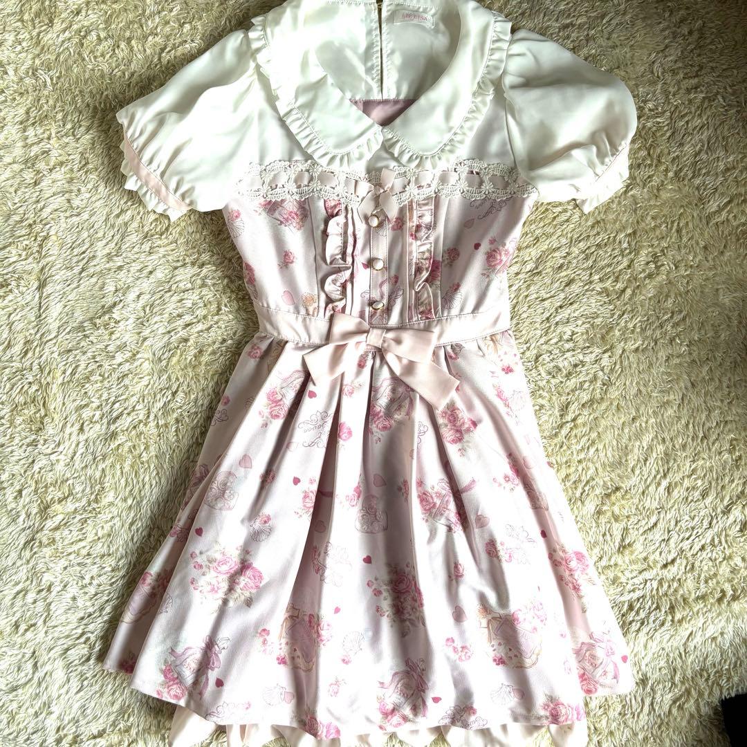 美品　リズリサ ハート　花柄　フリル シフォン ワンピース　S 半袖