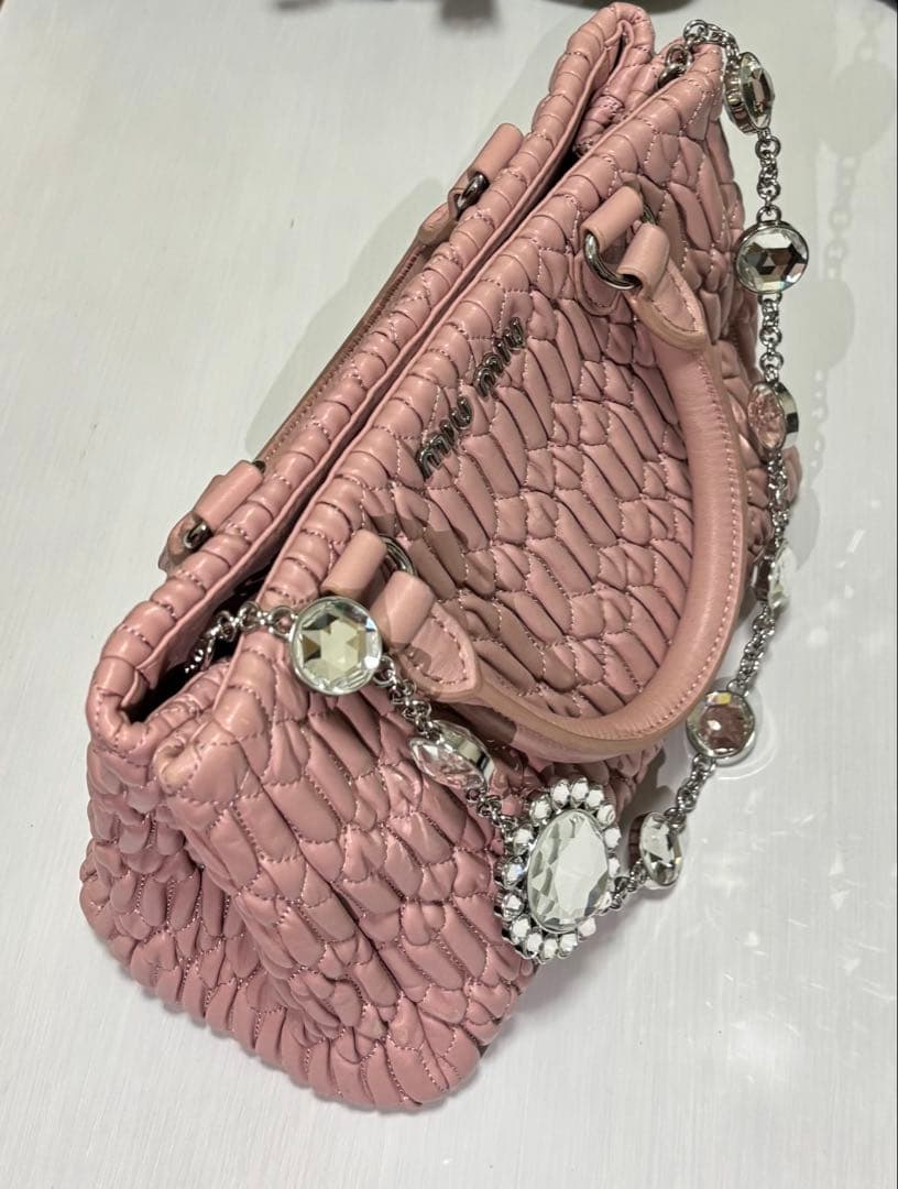 MIUMIU マテラッセ　ナッパクリスタル　ピンク　2way ナッパレザー