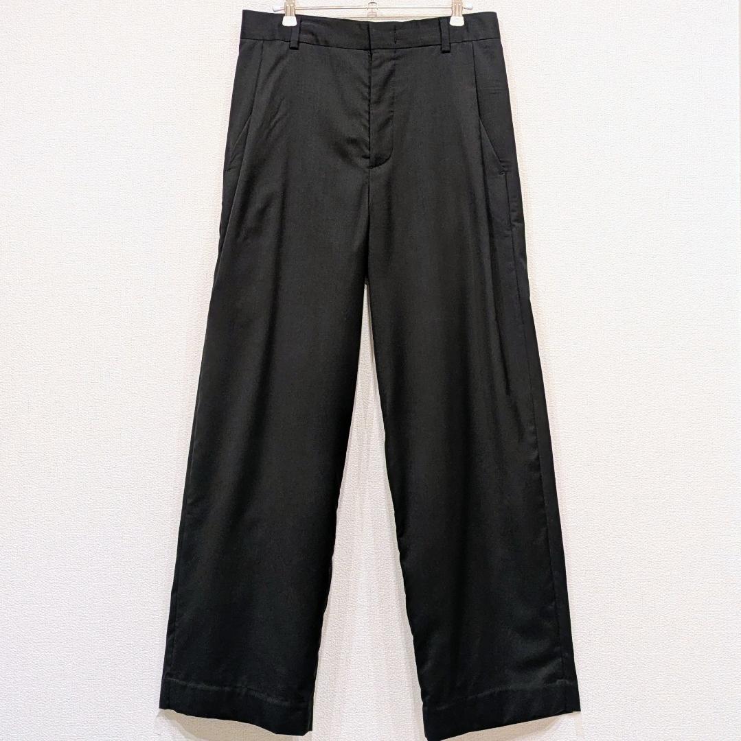 COS プリーツウールワイドレッグパンツ ブラック