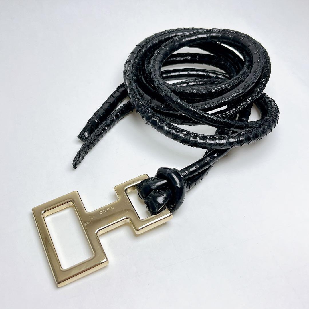 グッチ　ウエストマーク　ロープ　ベルト　ブラック　パイソン