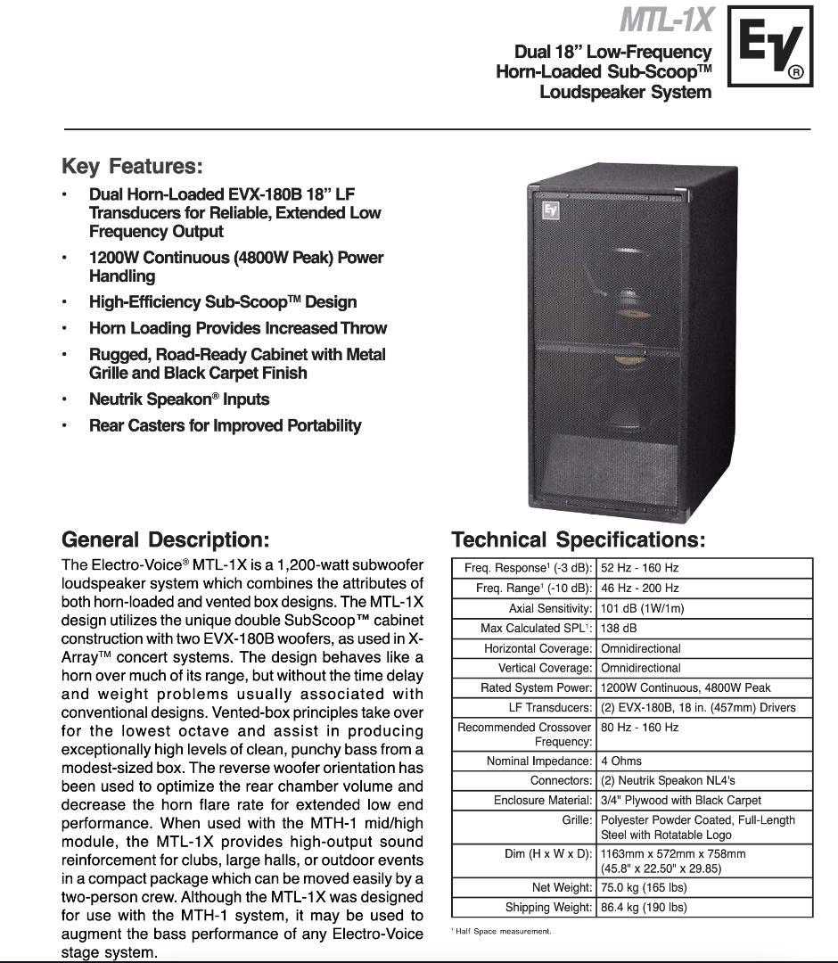 ELECTRO-VOICE MTL-1 左右二本セット