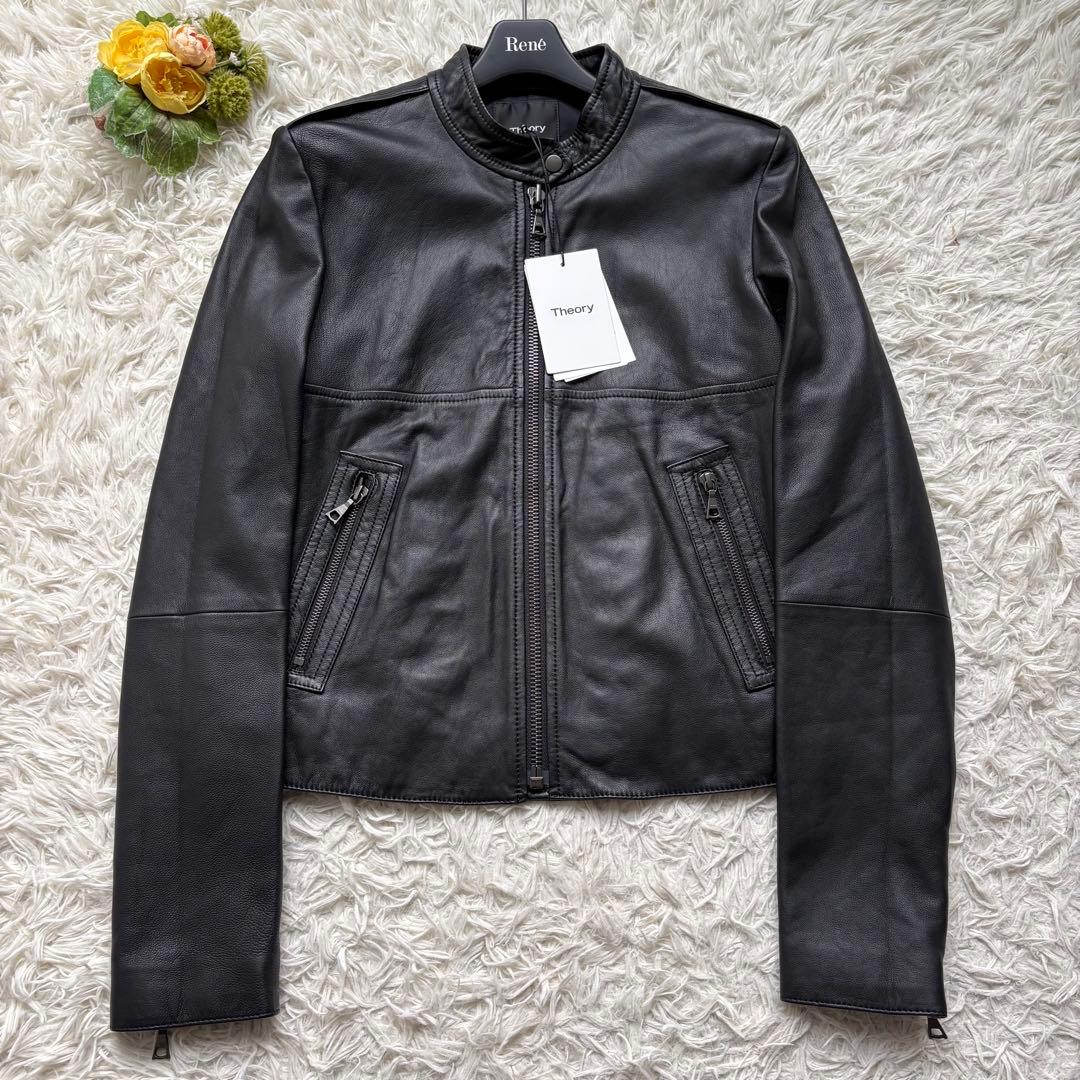 新品タグ付き♡セオリー シングルライダース レザージャケット 羊革 黒 S